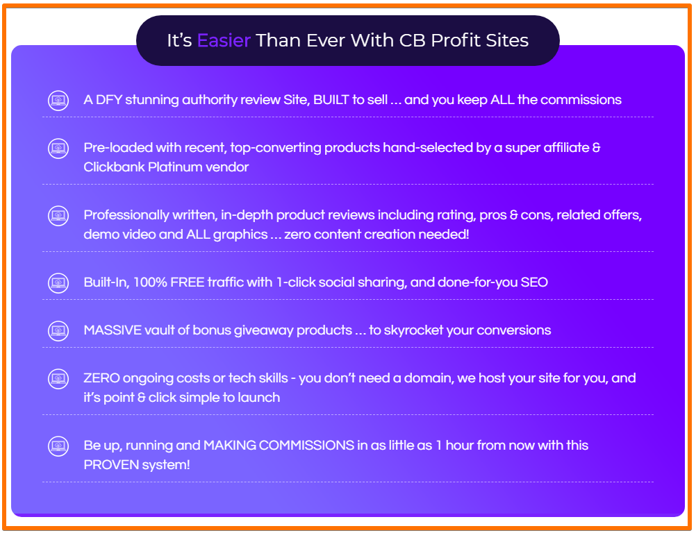 CB Profit sites features