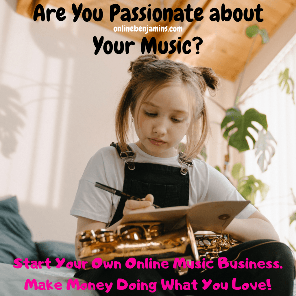 Make money from your passion for music - little girl with her saxaphone studying her music