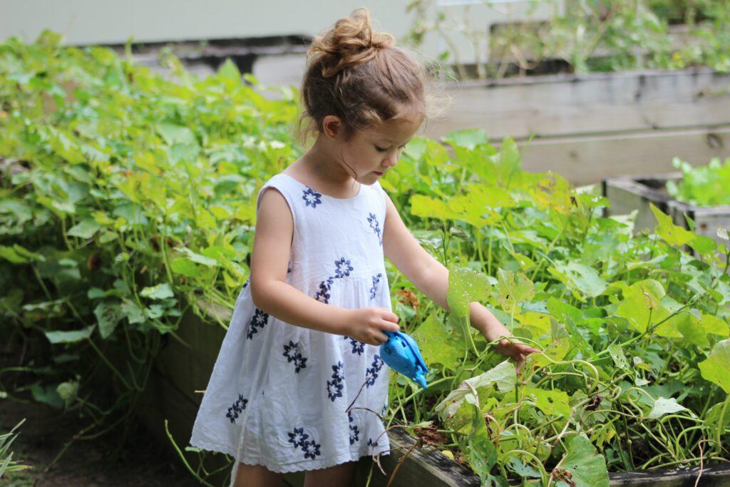 make good money online from gardening - little girl in the garden watering the plants