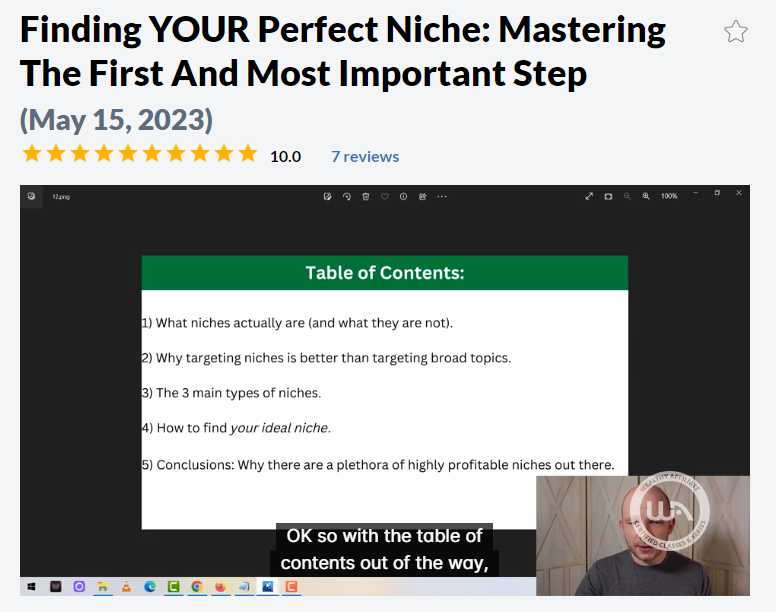 Wealthy Affiliate live training class on how to find your perfect niche for affiliate marketing