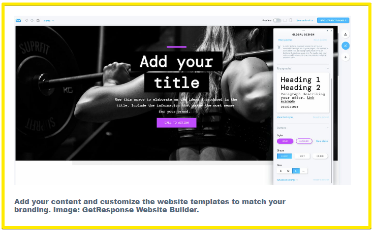 GetResponse website builder example screen