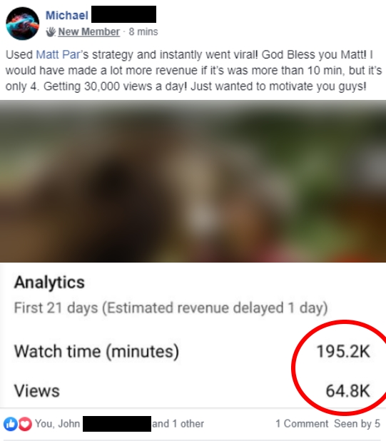 Tube Mastery and Monetization student results - Matt Parr's Tube Mastery and Monetization review