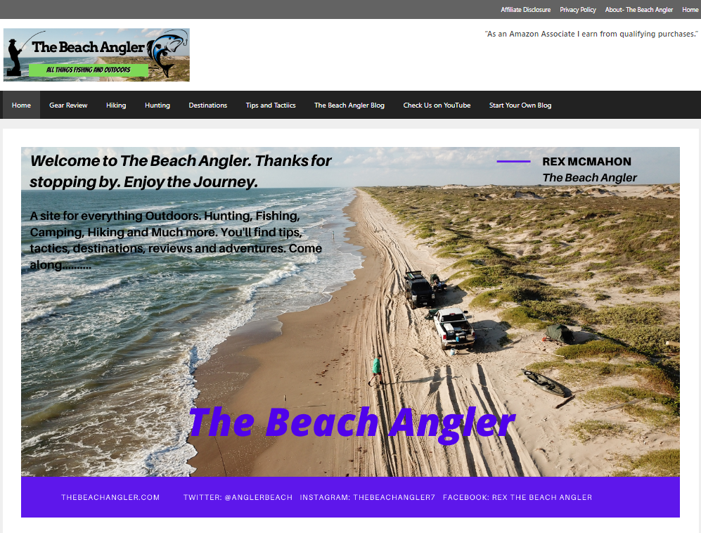 How to build a website for free - thebeachangler.com home page example