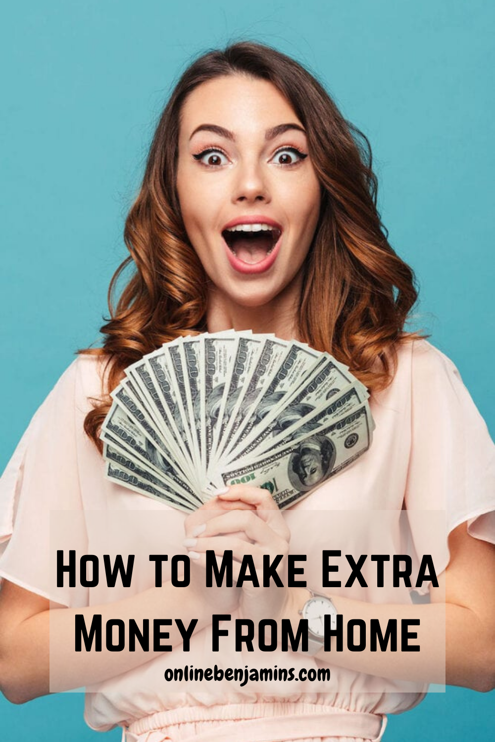 how to make extra money from home - Lady holding a handful of cash