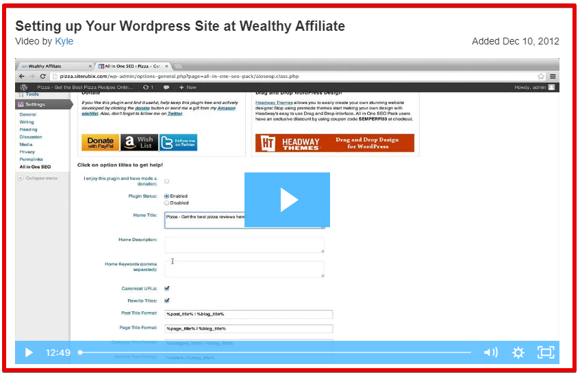 wealthy Affiliate review - Setting up a wordpress website