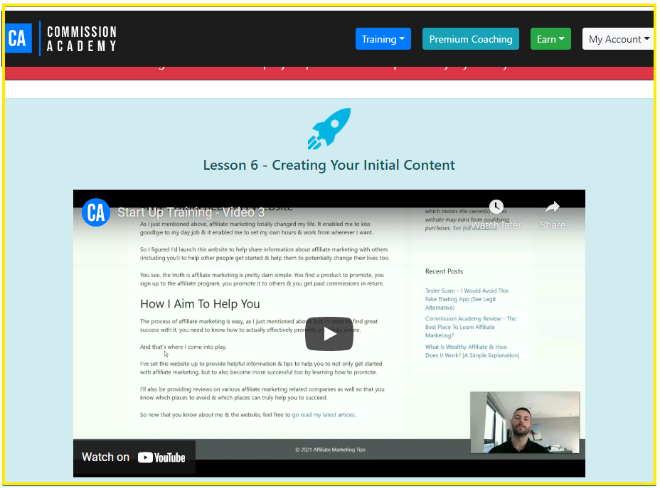 what is commission academy - Create content video training screen

