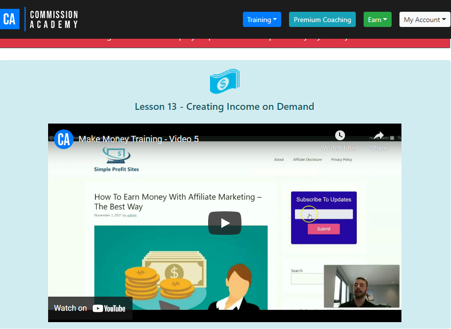 what is commission academy - create income training screen
