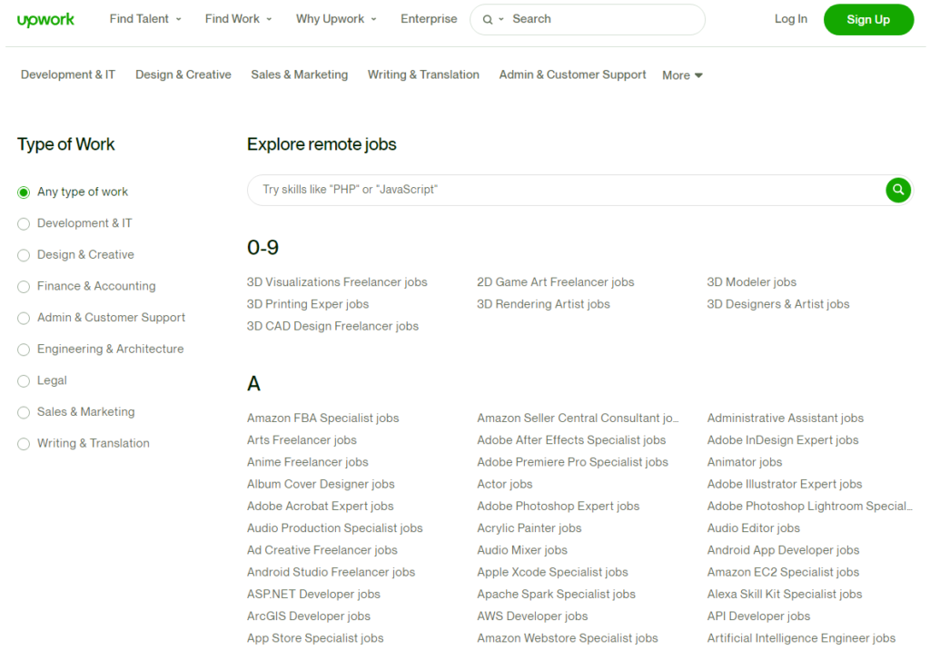 freelancing job search at upwork