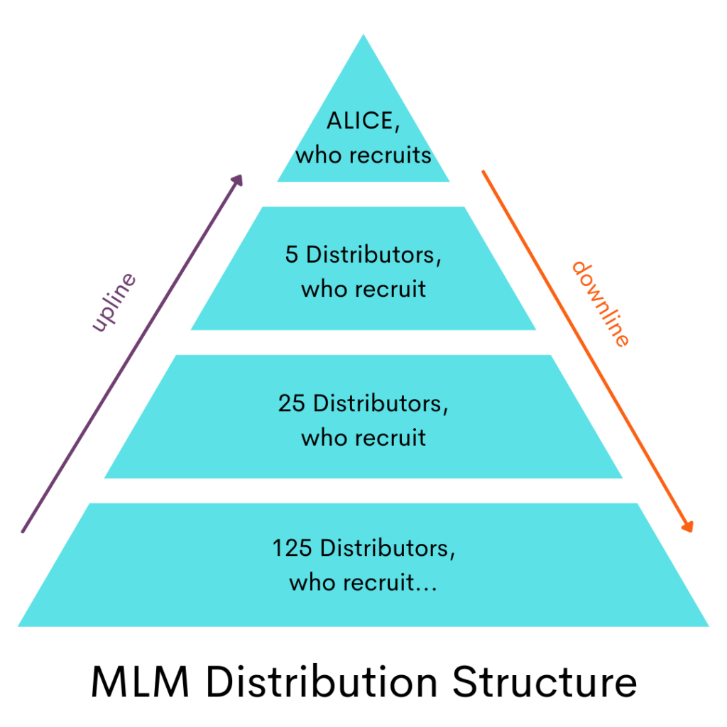 Diagram of your typical Multi level Marketing business structure. Looking much like a pyramid