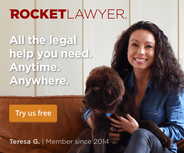 Rocket Lawyer free trial with lady holding her dog