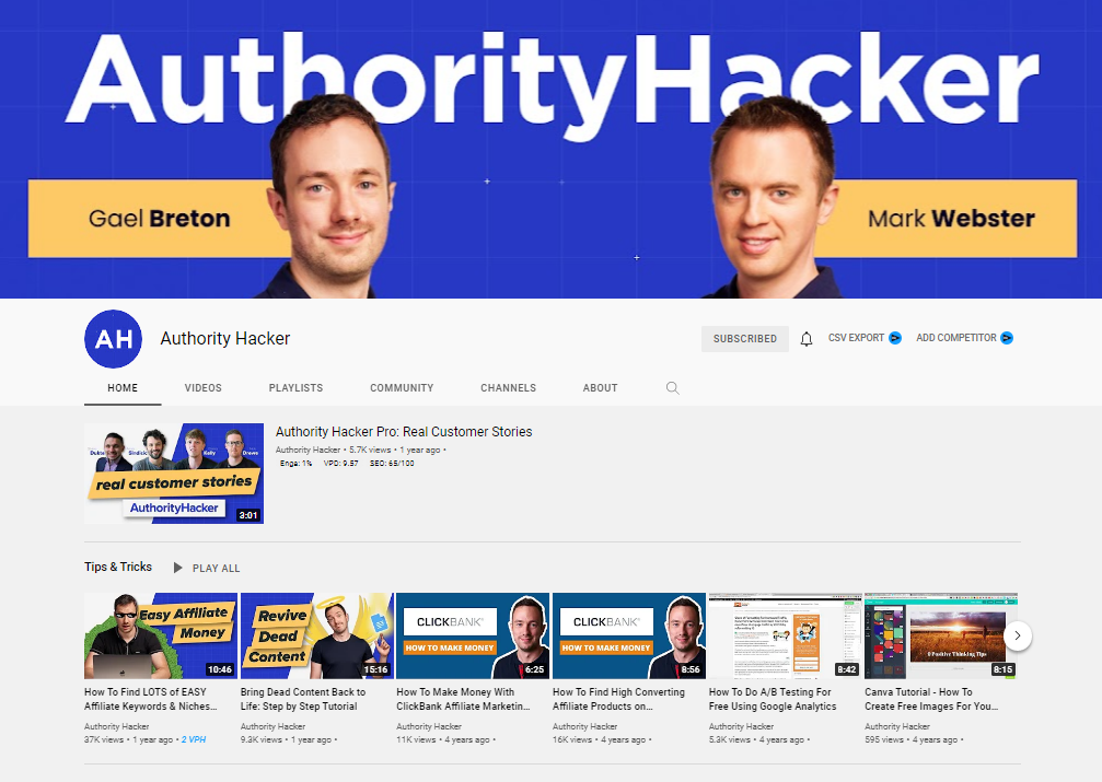 Authority Hacker YouTube channel