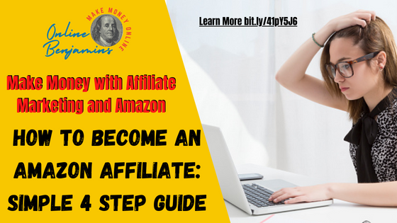 How to become an amazon affiliate featured image - young lady at her laptop holding her head and trying to figure out how to sign up for amazon associates