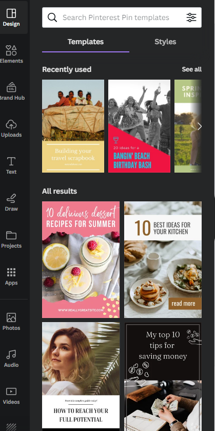 affiliate marketing with pinterest - examples of pinterest pin templates at canva.com