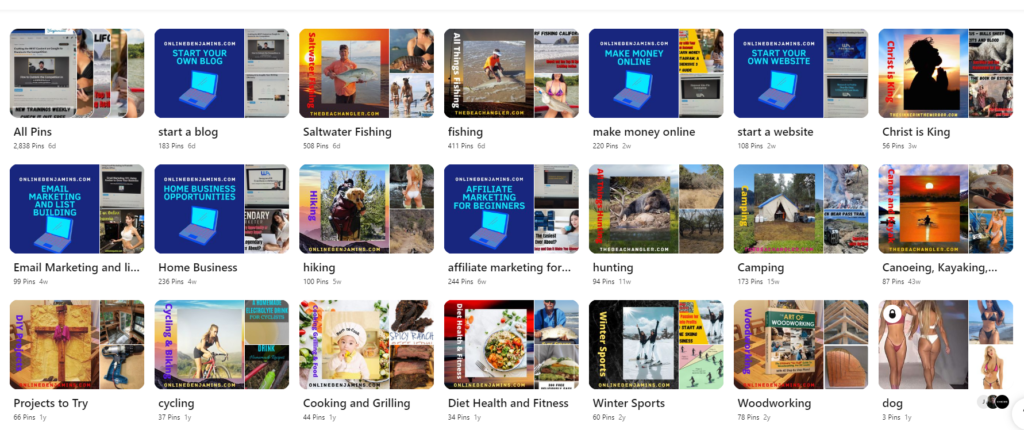 affiliate marketing with pinterest - examples of pinterest boards where all of your pins are located and organized
