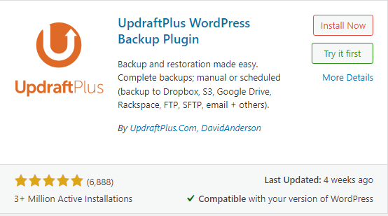 Updraft Plus WordPress plugin