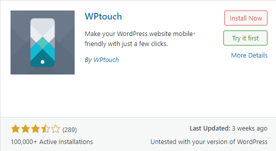WP touch WordPress plugin