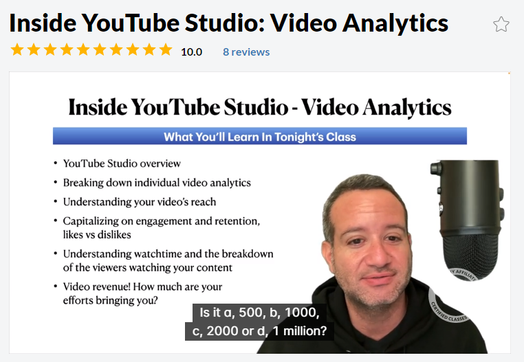make money with Youtube - Wealthy Affiliate expert class on YouTube Analytics