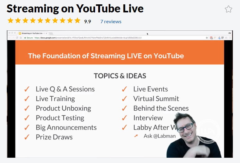 Wealthy Affiliate training on YouTube Live Streaming