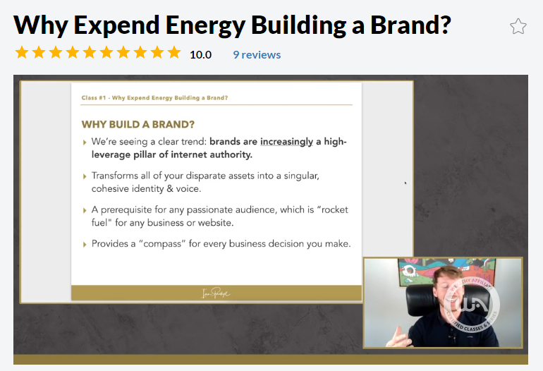 Wealthy Affiliate expert class on building a brand