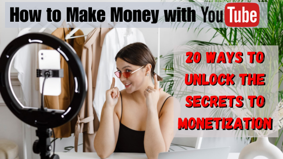 make money with YouTube featured image - Young lady sitting at her desk recording herself for a YouTube video