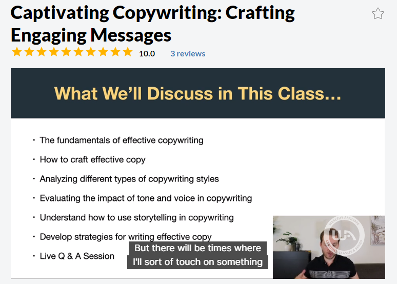 Wealthy Affiliate training on writing captivating copy to maximize conversions