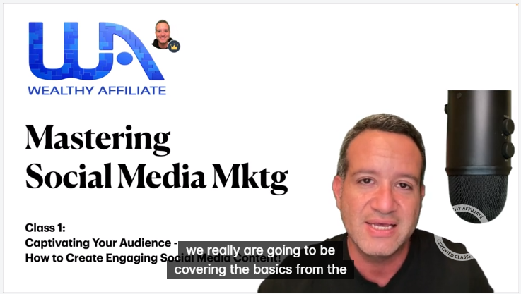 Opening screenshot of a Wealthy Affiliate live training session on social media marketing