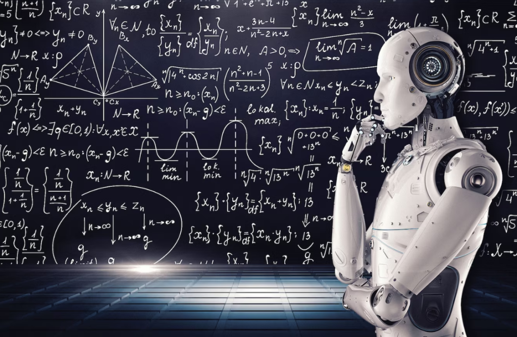AI Robot working on a complex math equation written on a black board - ChatGPT 3.5 Versus ChatGPT 4