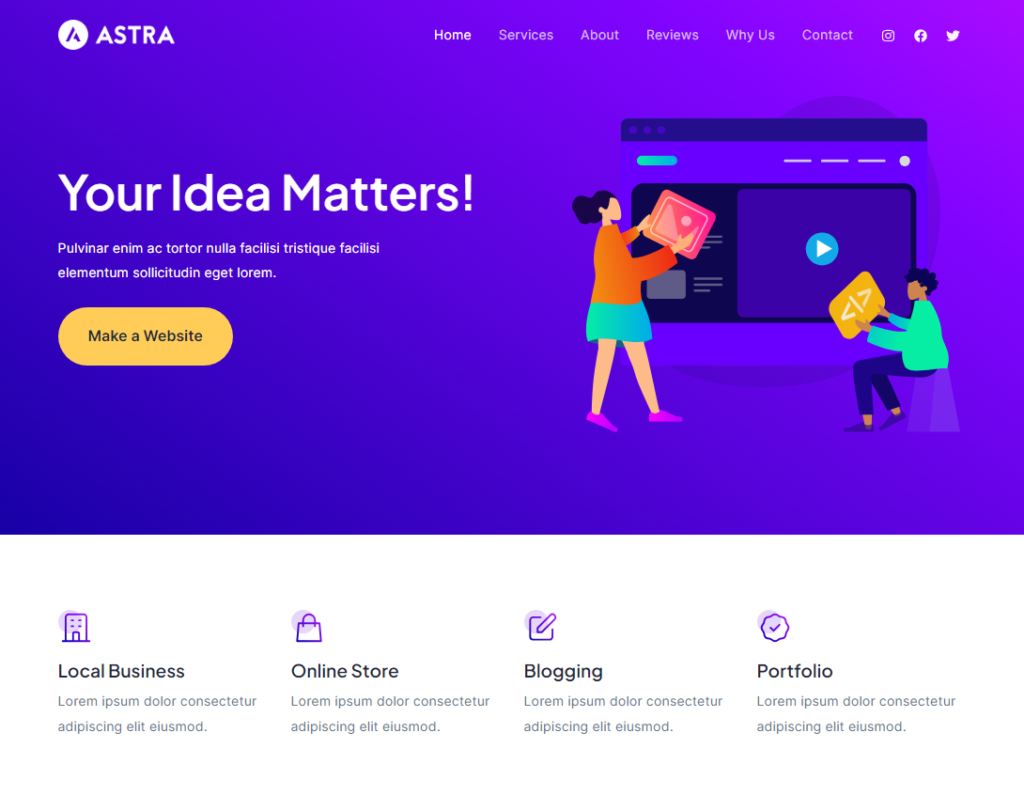 Astra WordPress theme signup screen - best wordpress themes for bloggers