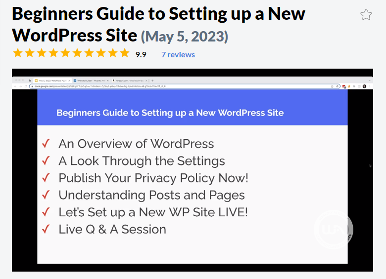 Wealthy Affiliate training session on how to set up a new WordPress website.