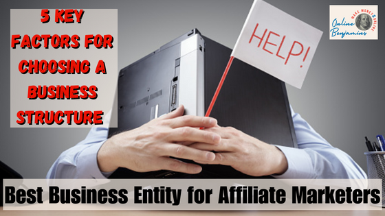 Best Business Entity for Affiliate Marketers - man at his desk with his laptop draped over his head while holding a sign that says "help"