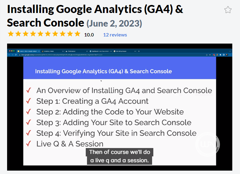 Wealthy Affiliate Training on setting up Google analytics and Google Search Console so you can track your site's performance