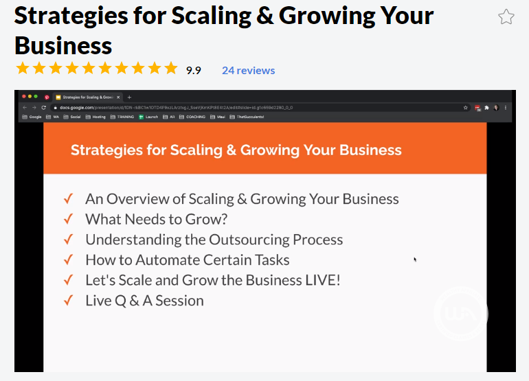 Wealthy Affiliate live training video on how to scale and grow your online business