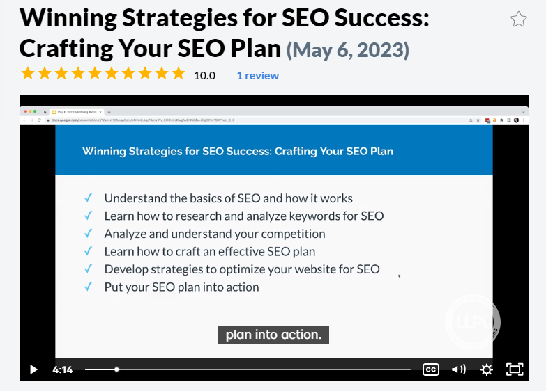 Starting your own online store - Wealthy Affiliate training on Planning an SEO strategy