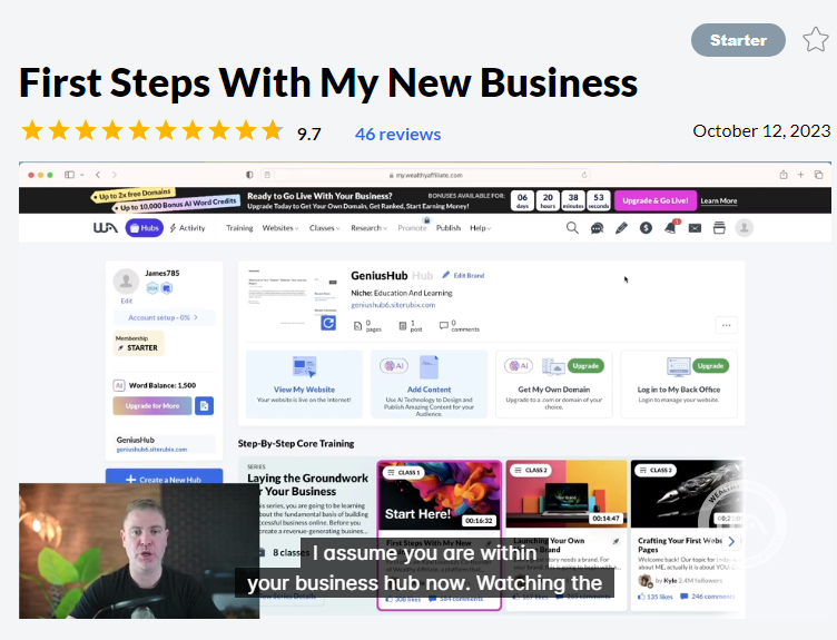 Screenshot of the Get Started with affiliate marketing video lesson at Wealthy Affiliate.