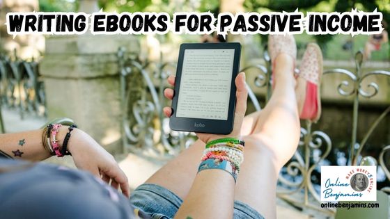 Ebooks for passive income - over-the-shoulder look as if someone is reading an ebook on their Kindle.