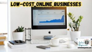 Low-Cost Online Businesses showing computer screen graphic of increasing sales growth