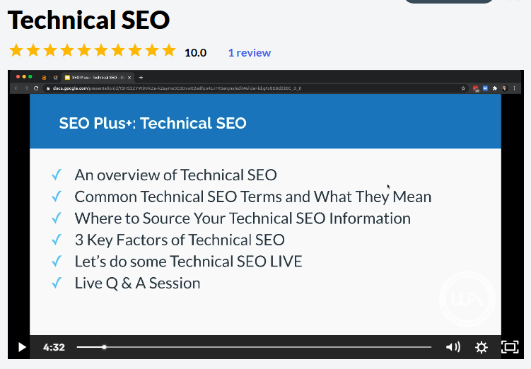 Search Engine Optimization - Video Lesson outline for class on technical SEO