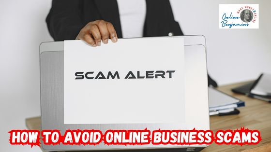 How to Avoid Online Business SCAMS featured image showing someone opening their laptop with the words "SCAM ALERT" on the top of it.