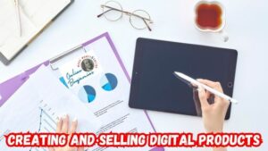 Creating and Selling Digital Products online featured image showing someone working at their desk designing a digital product.