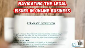Navigating the Legal Issues of Online Business feature image showing a view through a magnifying glass at a document titled: Terms and Conditions.