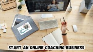 Start an Online Coaching Business featured image showing someone sitting at their desk and being coached online.