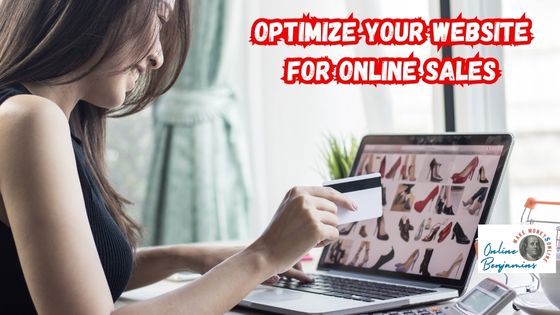 How to Optimize Your Website for Online Sales featured image showing a lady at her laptop with her credit card out and shopping online.