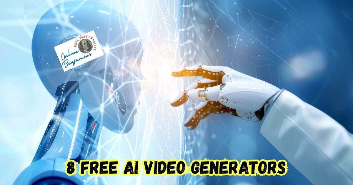 8 Free AI Video Generators: Featured Image Showing a Hand Reaching Out to Touch the Head of an AI Robot.