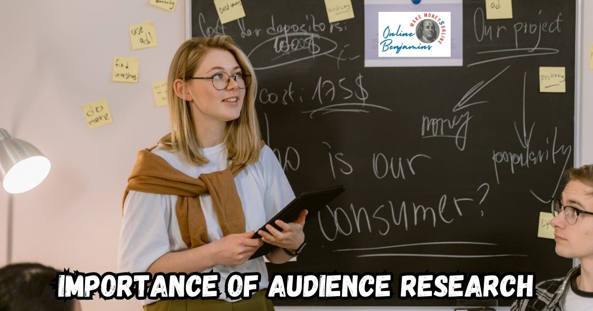 The Importance of Audience Research featured image showing a lady standing in front of a blackboard discussing audience research.