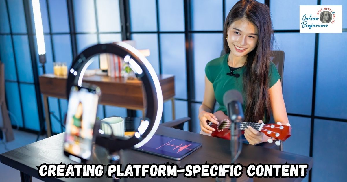 Creating Platform-Specific Content featured image showing a lady at her desk recording a video of her playing a guitar.