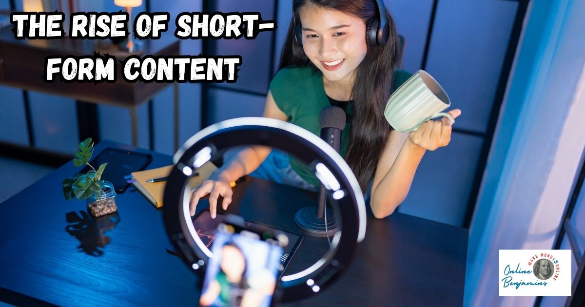 The Rise of Short-Form Content featured image showing a young lady creating a short-form video at her desk with her smartphone.