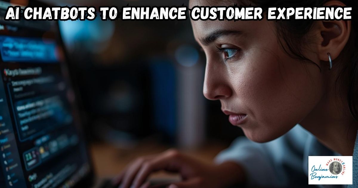 Enhancing Customer Experience with AI Chatbots featured image showing lady engaged in an online conversation with an AI Chatbot.