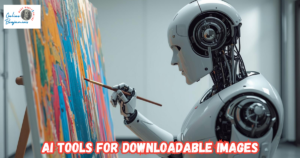 Best AI Tools for Downloadable Images featured image showing an AI robot painting a portrait.