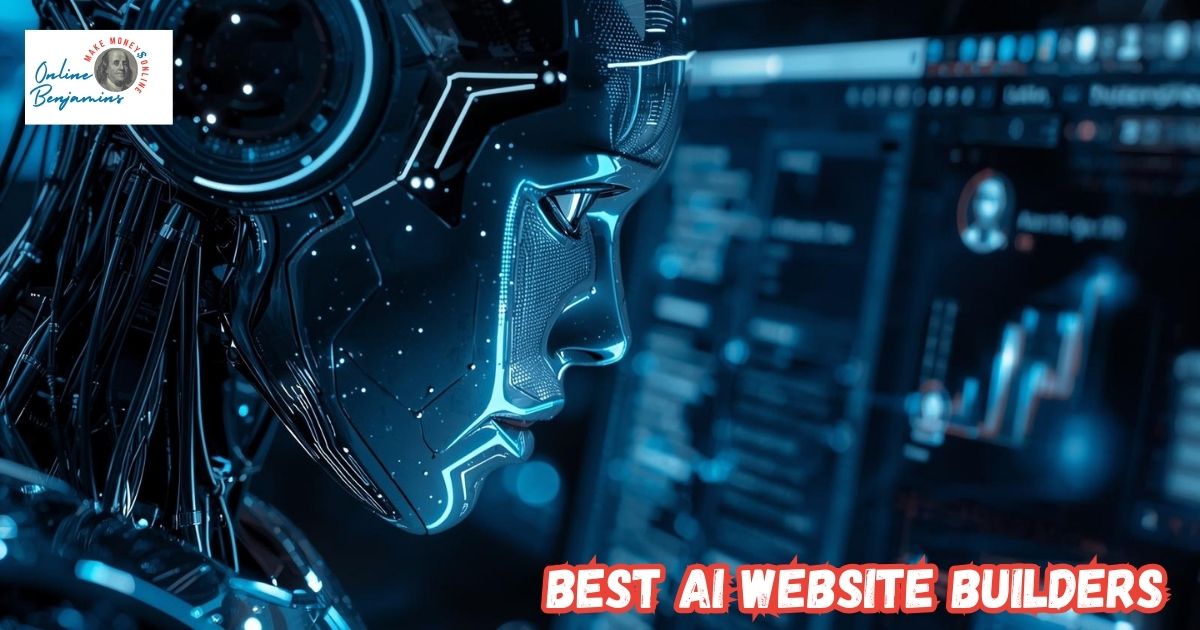 Best AI website Builders featured image showing an AI robot working at a computer screen designing a website.