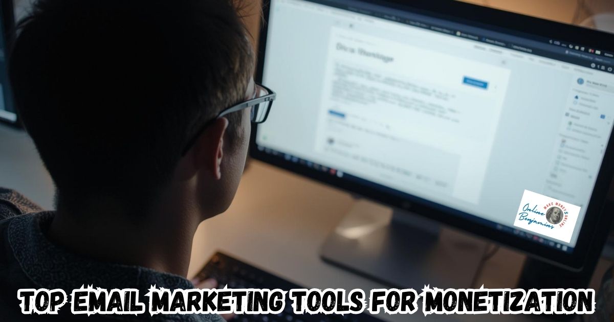 Top Email Marketing Tools for Monetization featured image showing someone working at their desk, on their computer, doing their email marketing.